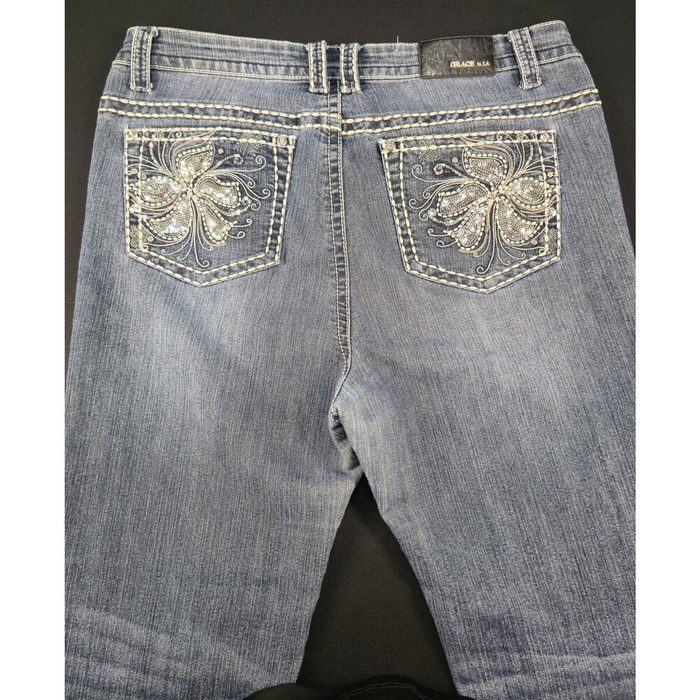 Grace in LA Size 17 Womens Bootcut Stretch Jeans Rhinestone Embellished Pockets - Picture 11 of 13